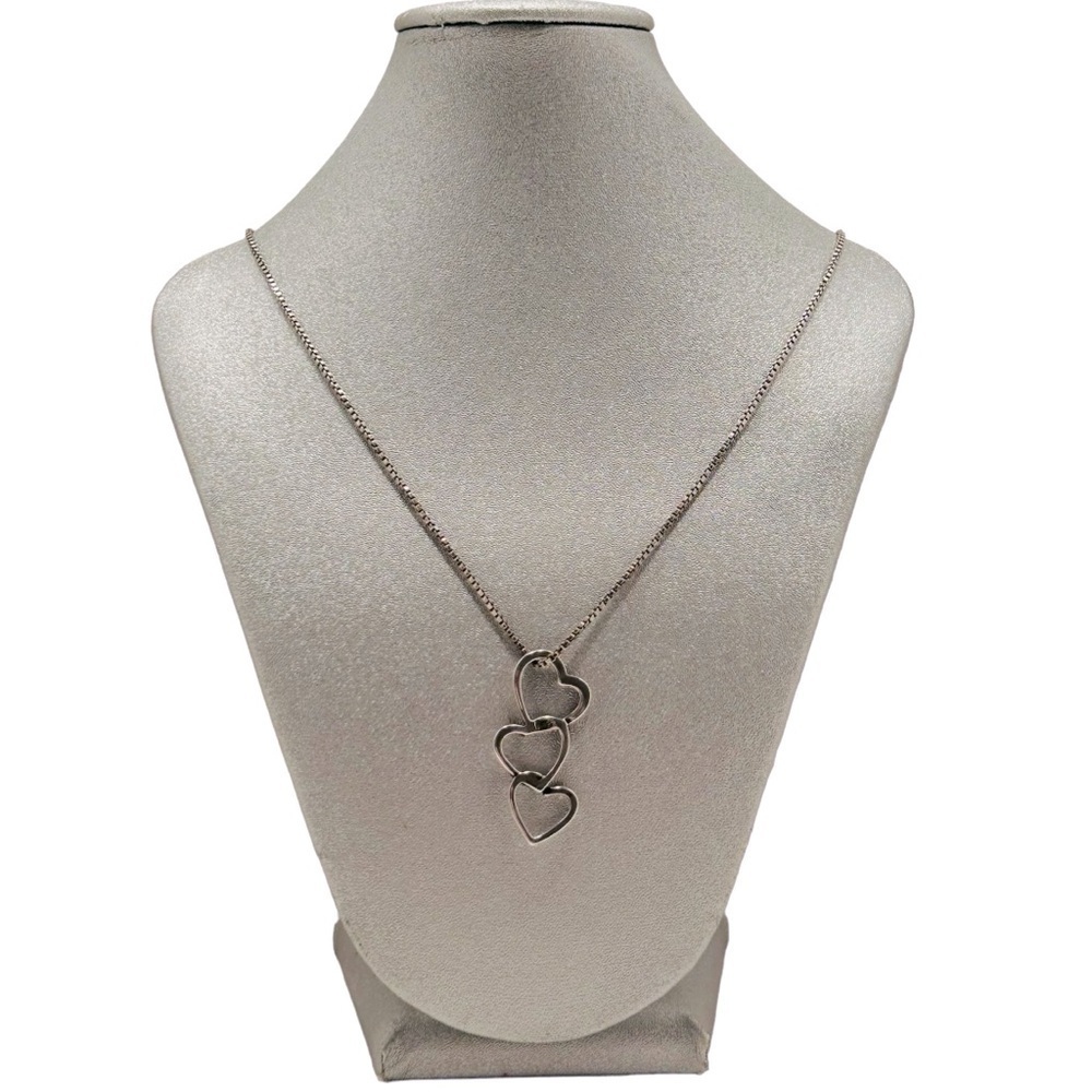 STERLING SILVER NECKLACE Triple floating hearts Box chain 20" Whimsical Like new
